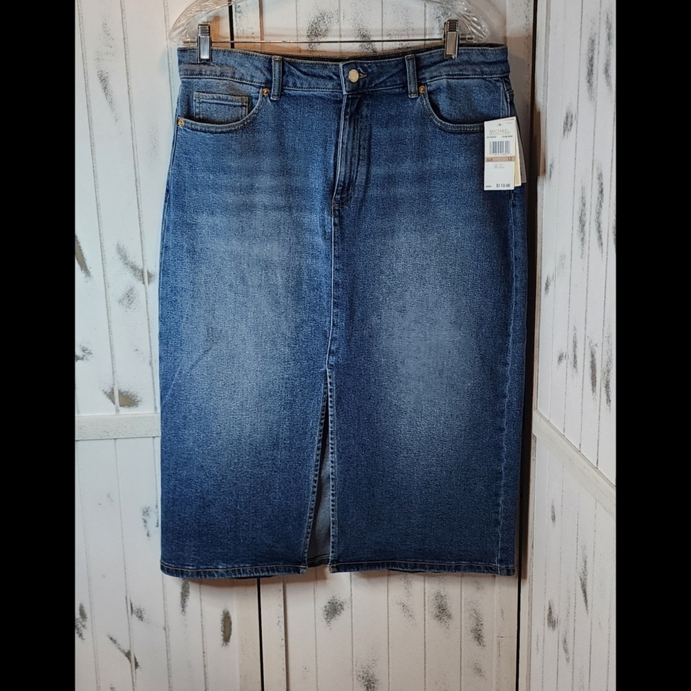 Michael Kors Blue Denim Calibluwsh Midi Skirt